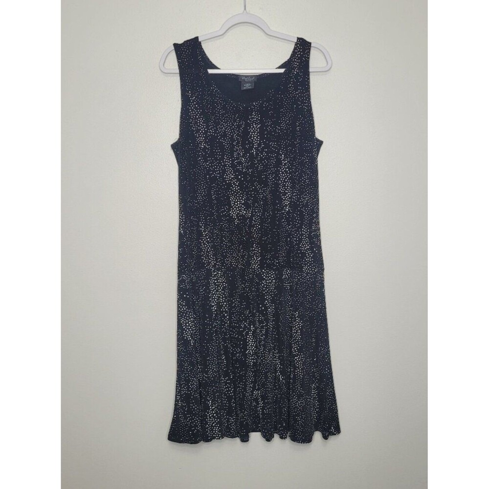 West End black cream dot print stretch slinky flirty pull over dress size xlp